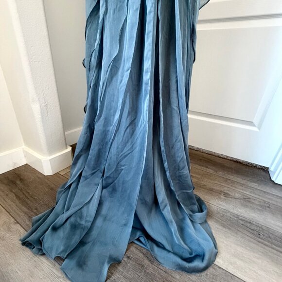 David's Bridal Formal Prom Bridesmaid Chiffon Tiered Dress Gown Dusty Blue - Picture 7 of 8